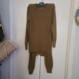 Casual Two-Piece Knit Lounge Set in Olive Brown Long Jon Set